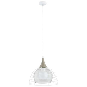 LAMPA wisząca KET122 szklana OPRAWA industrialny ZWIS druciana klatka biała