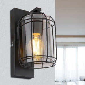 Ścienna lampa industrialna KAMMI 15559W Globo druciana czarna przydymiona