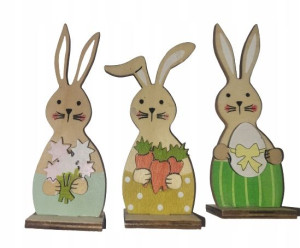Zając Wielkanocny DREWNIANA Figurka 3 szt. h 12 cm