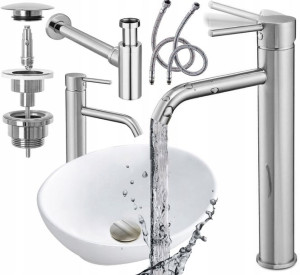 Zestaw Umywalka Sofia Mini Bateria Srebrna Syfon