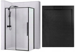 Kabina Solar Czarna 80x100 + Brodzik Czarny Kamień