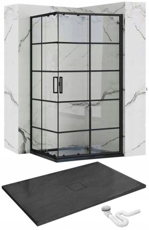 Kabina Concept Czarna 80x100 Brodzik Czarny Kamień