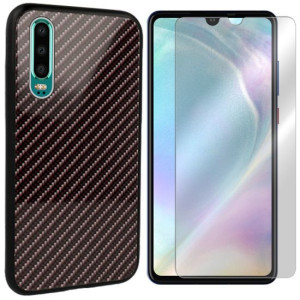 Etui Do Huawei P30 Pokrowiec Glass Carbon+szkło 9h