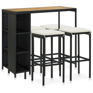 5-cz. ogrodowy zestaw barowy, poduszki, rattan PE,