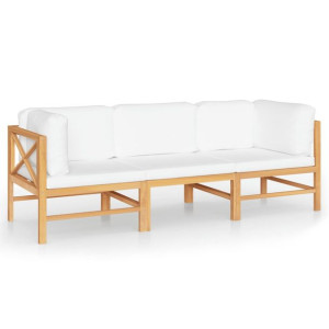 3-os. sofa ogrodowa z kremowymi poduszkami, lite d