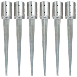 Kołki gruntowe, 6 szt., srebrne, 10x76 cm, stal galwanizowana