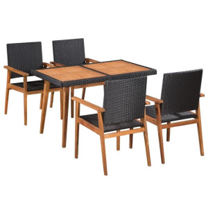 5-cz. zestaw mebli ogrodowych, rattan PE, czarny i