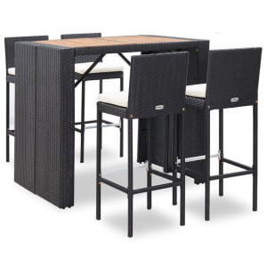 5-cz. zestaw mebli barowych, rattan PE i akacja, c