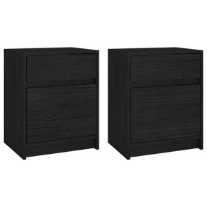 Szafki nocne, 2 szt., czarne, 40x31x50 cm, lite drewno sosnowe