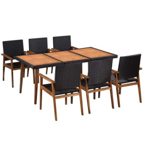 7-cz. zestaw mebli ogrodowych, rattan PE, czarny i
