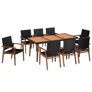9-cz. zestaw mebli ogrodowych, rattan PE, czarny i
