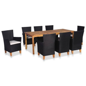 9-cz. zestaw mebli ogrodowych, rattan PE, czarny i