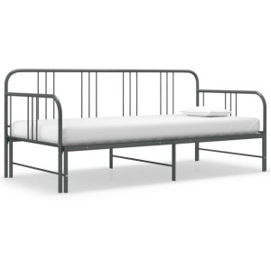 Sofa z wysuwaną ramą łóżka, szara, metalowa, 90x200 cm