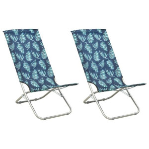 Składane krzesła plażowe, 2 szt., wzór w liście, o