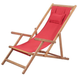 Składany leżak plażowy, tkanina i drewniana rama,