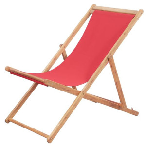 Składany leżak plażowy, tkanina i drewniana rama,
