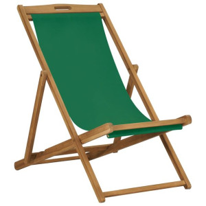Składany leżak plażowy, lite drewno tekowe, zielon