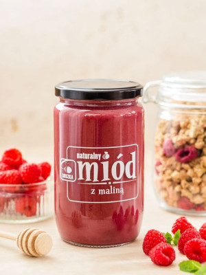 Miód z maliną wielokwiatowy z pasieki 0,9 kg Miody Suszka