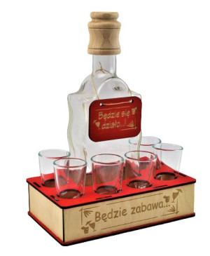 Będzie Zabawa  Karafka z kieliszkami 3 kolory + GRATIS
