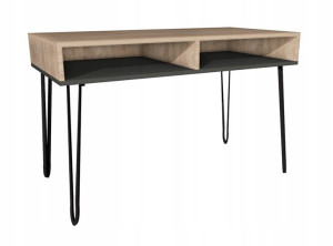 Biurko dąb Sonoma szare, metalowe nogi120x60 półki