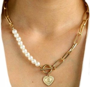 Naszyjnik Damski Choker Serce Łańcuch Perły Boho