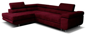 Duży Narożnik Rogówka, Sofa, Funkcja spania Wygodny bordowy welur 275 x 200