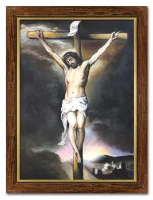 Obraz olejny ręcznie malowany 62x82 cm Jezus Chrystus Ukrzyżowany
