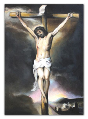 Obraz olejny ręcznie malowany 50x70cm Jezus Chrystus Ukrzyżowany