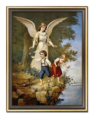 Obraz z Aniołem Stróżem płótno w ramie 36x46 cm