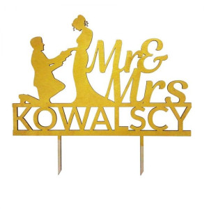Topper na tort weselny wesele klęczący mężczyzna