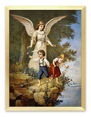 Obraz z Aniołem Stróżem płótno w ramie 33x43cm