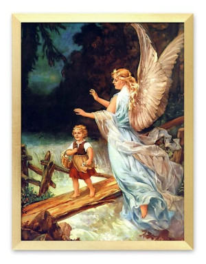 Obraz z Aniołem Stróżem płótno w ramie 33x43cm