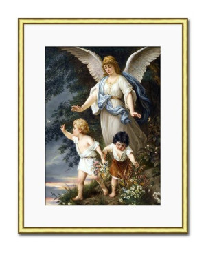 Obraz z Aniołem Stróżem w ramie religijny 21x26cm