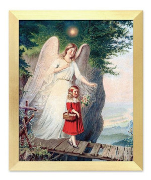 Obraz z Aniołem Stróżem płótno w ramie religijny 23x28 cm