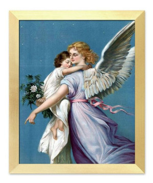 Obraz z Aniołem Stróżem płótno w ramie religijny 23x28 cm