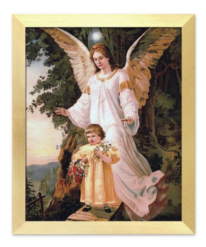 Obraz z Aniołem Stróżem płótno w ramie religijny 23x28 cm