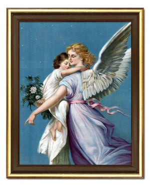 Obraz z Aniołem Stróżem płótno w ramie religijny 26x31cm