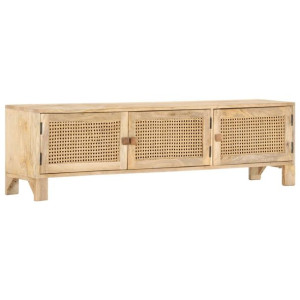 Szafka pod TV, 140x30x40 cm, drewno mango i naturalna trzcina