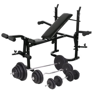 Ławka do ćwiczeń ze stojakiem i zestawem sztang i hantli 120 kg