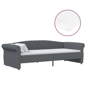 Łóżko dzienne z materacem i USB, ciemnoszara tkanina, 90x200 cm