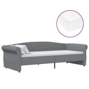 Łóżko dzienne z materacem i USB, jasnoszara tkanina, 90x200 cm