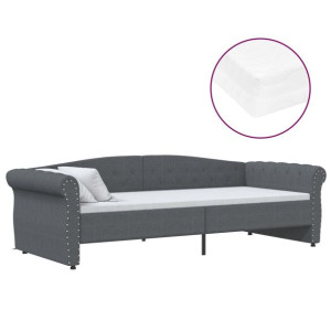 Łóżko dzienne z materacem i USB, ciemnoszara tkanina, 90x200 cm