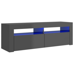Szafka TV z oświetleniem LED, szara, wysoki połysk, 120x35x40cm