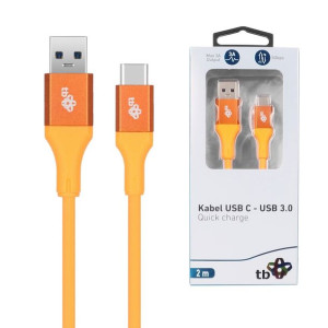TB Kabel USB 3.0 - USB C 2m PREMIUM 3A pomarańczowy Quick Charge