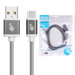 TB Kabel USB-USB C 1.5m szary sznurek Quick Charge