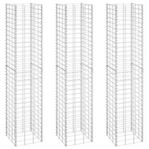 Wysokie donice gabionowe, 3 szt., 30x30x150 cm, żelazo