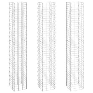 Wysokie donice gabionowe, 3 szt., 30x30x200 cm, żelazo