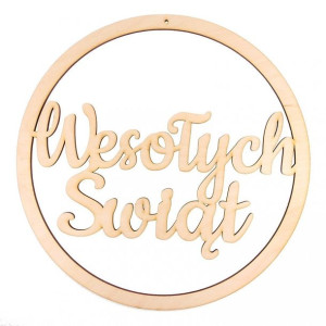Drewniane Koło Wesołych Świąt 40 cm