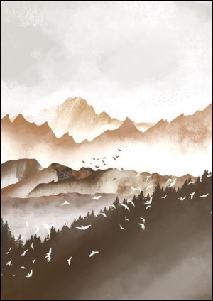 Wzgórza, leśne ptaki - plakat 20x30 cm