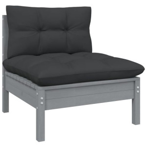 Ogrodowa sofa środkowa z antracytowymi poduszkami, szare drewno